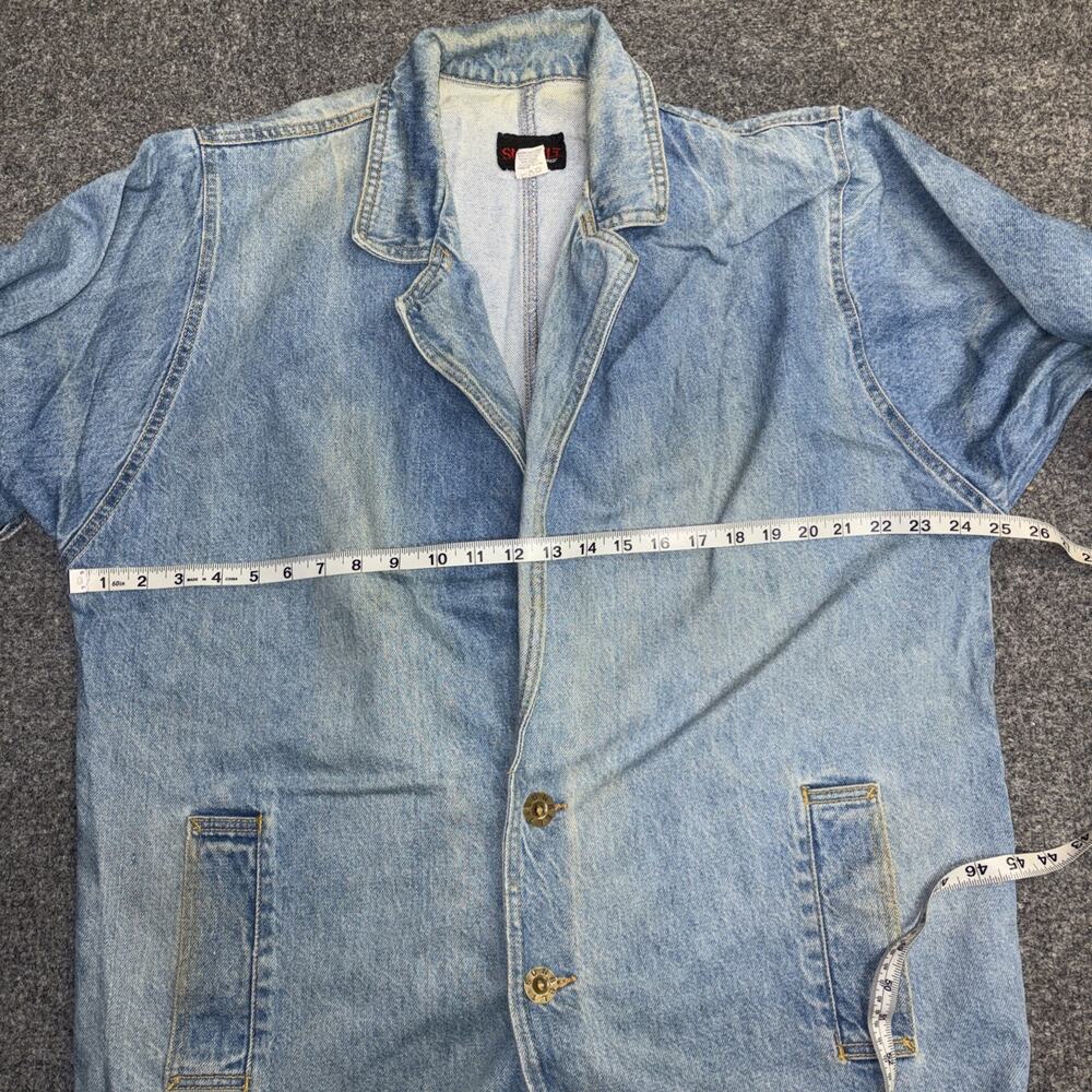 Sunbelt Denim Duster Coat Size M/L Vintage 90s Long Button Up Pockets Light Wash - Picture 3 of 7
